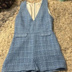 Zara blue tweed textured romper shorts jumpsuit
